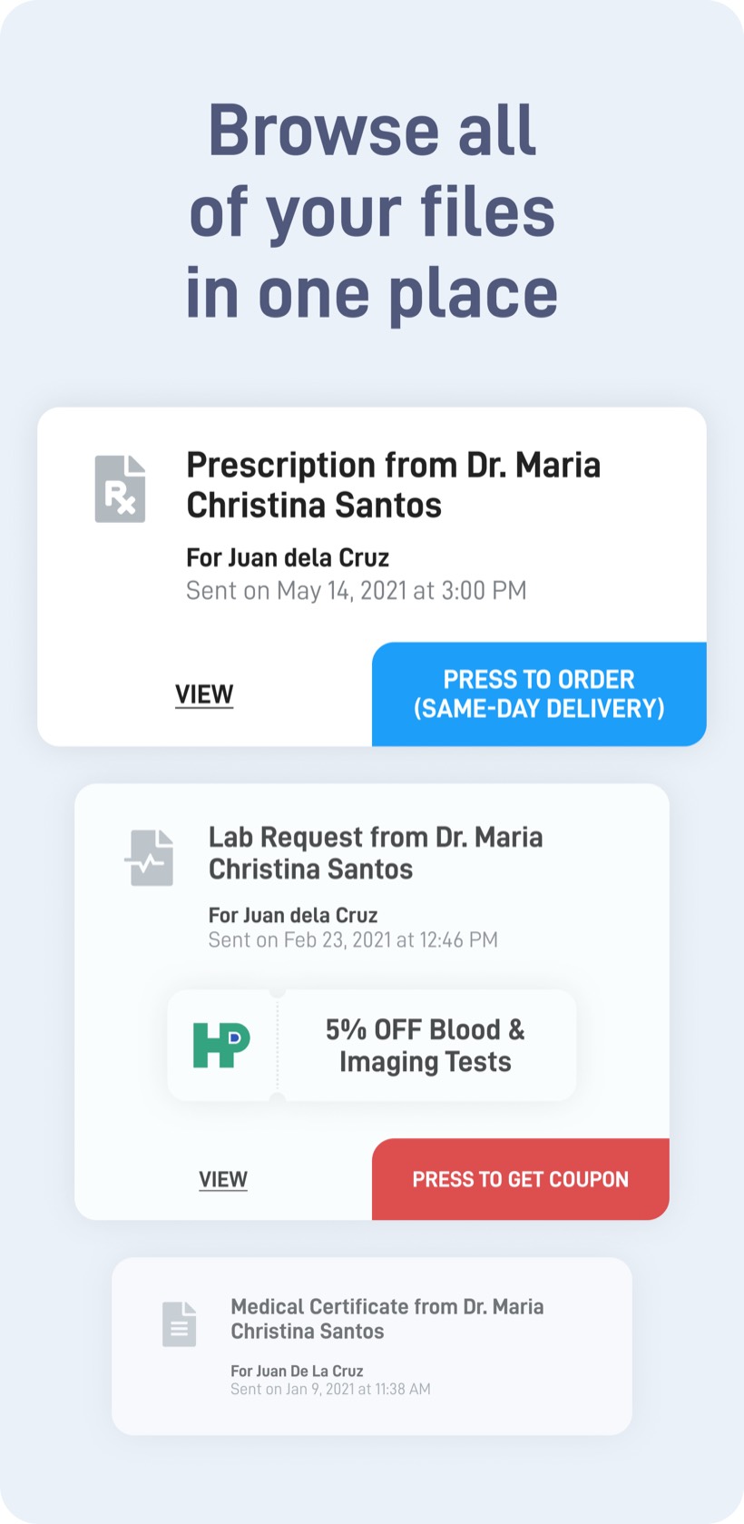 Browse all your prescriptions, lab requests, and records in one place
